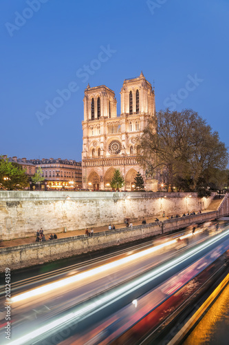 Notre Dame cathedral in the evening in Paris, France