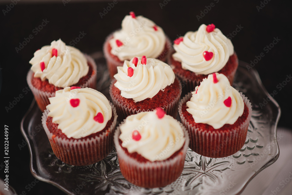 Sweet cupcakes for wedding candy bar, delicious and beautiful