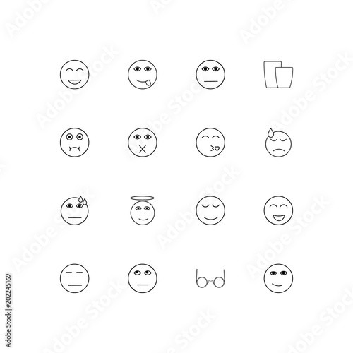 Emoticons simple linear icons set. Outlined vector icons