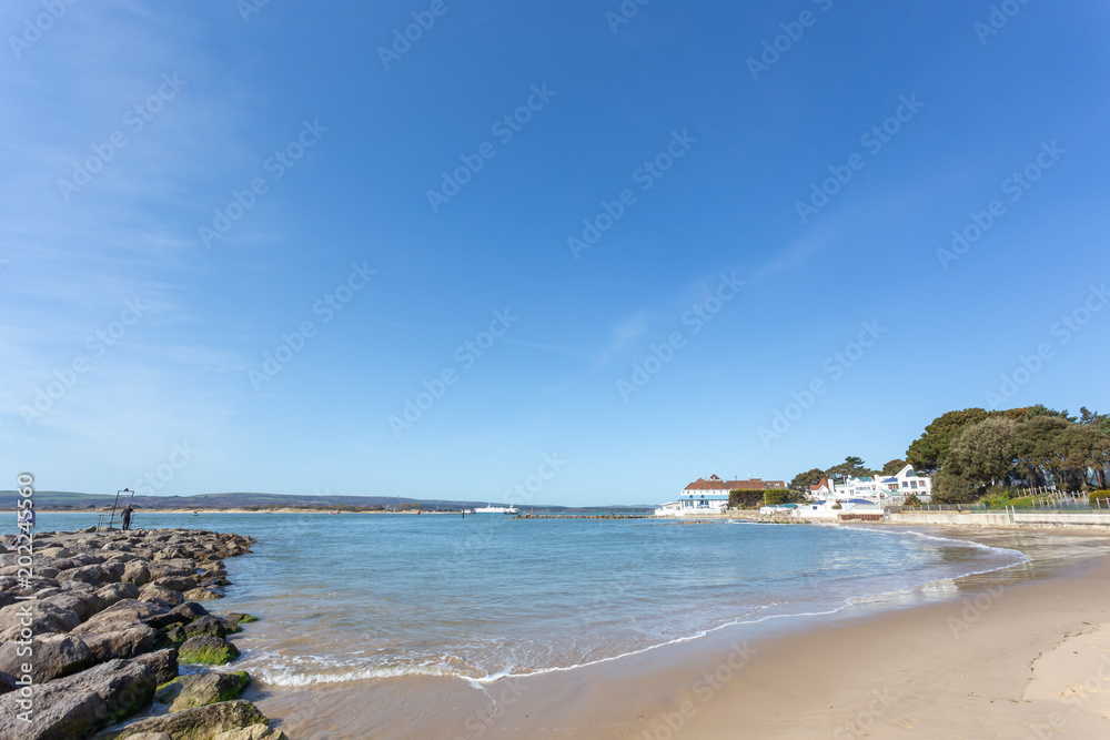 Sandbanks Beach in Poole, Dorset on a bright sunny summer's day