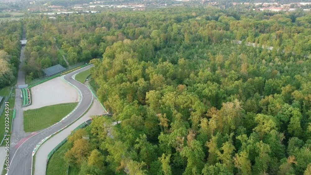 flying over the monza circuit with drone on sunset flying over the monza circuit with drone on sunset