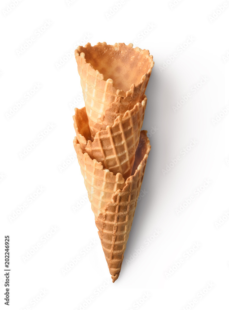 Collection of empty ice cream cones isolated on white background Collection of empty ice cream cones isolated on white background