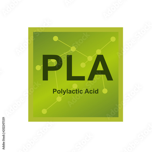 Vector symbol of Polylactic acid (PLA) polymer on the background from connected macromolecules photo
