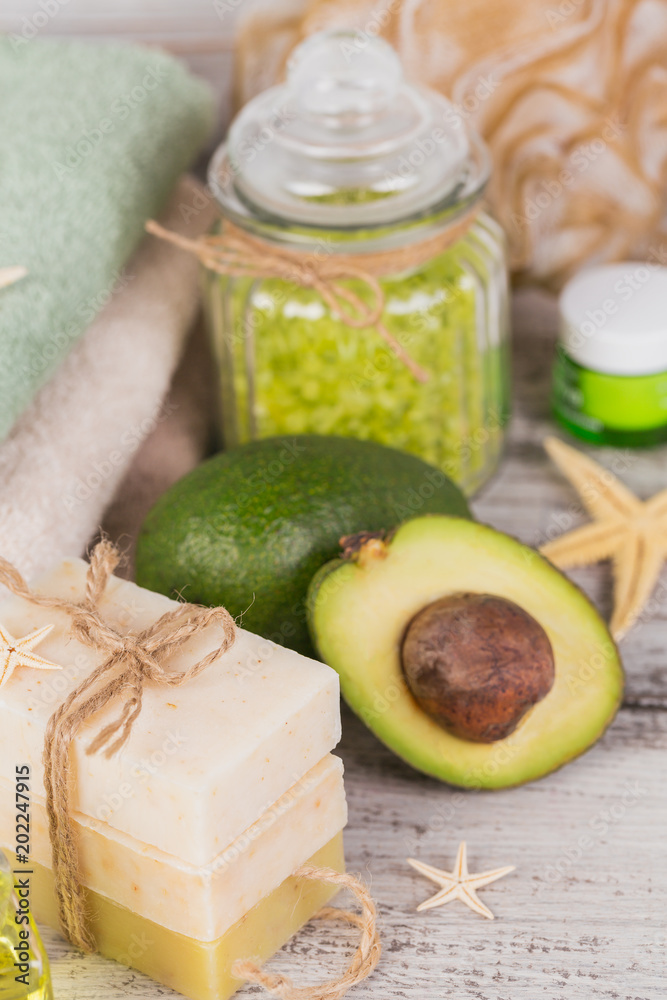 Natural cosmetic oil and natural handmade soap with avocado