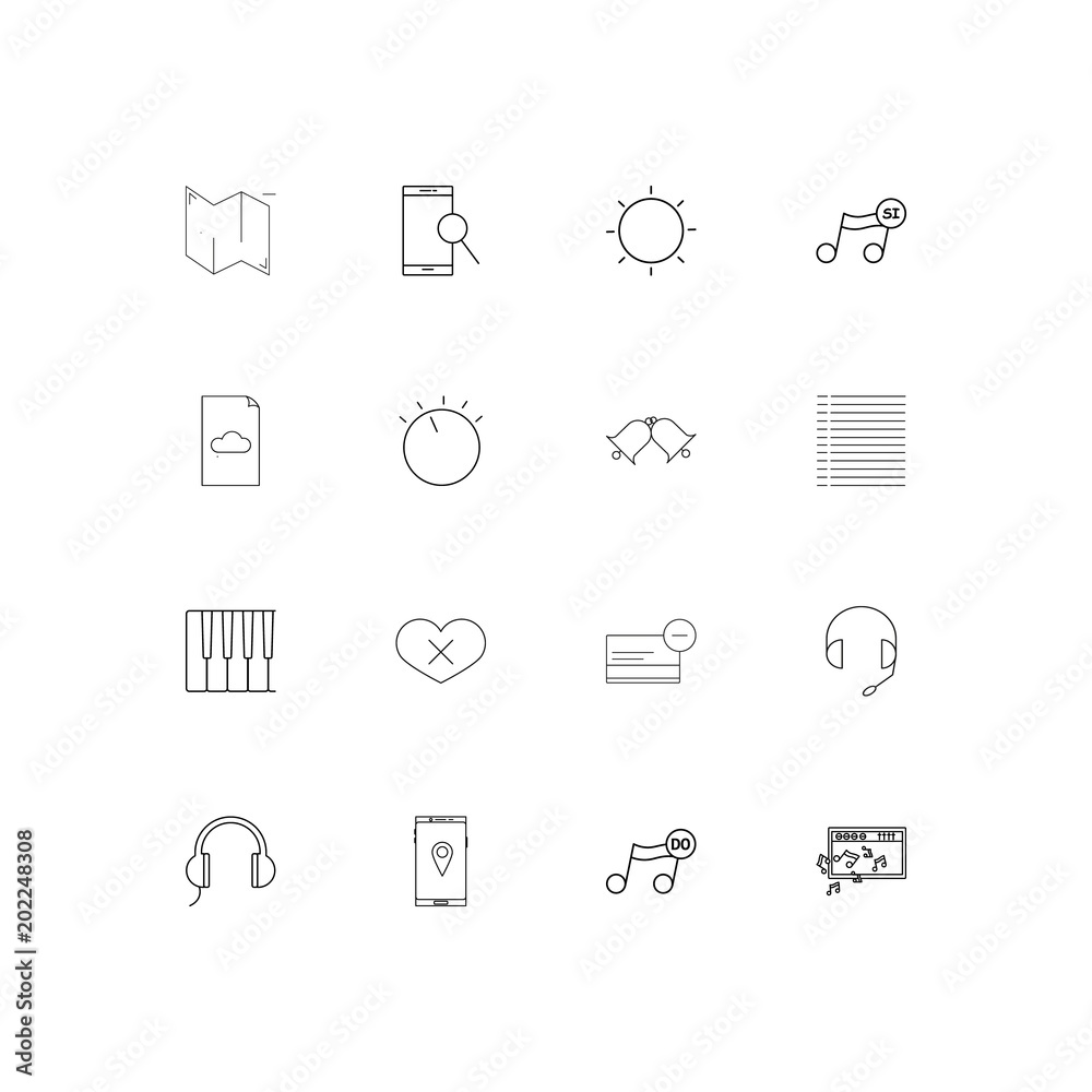 Music simple linear icons set. Outlined vector icons
