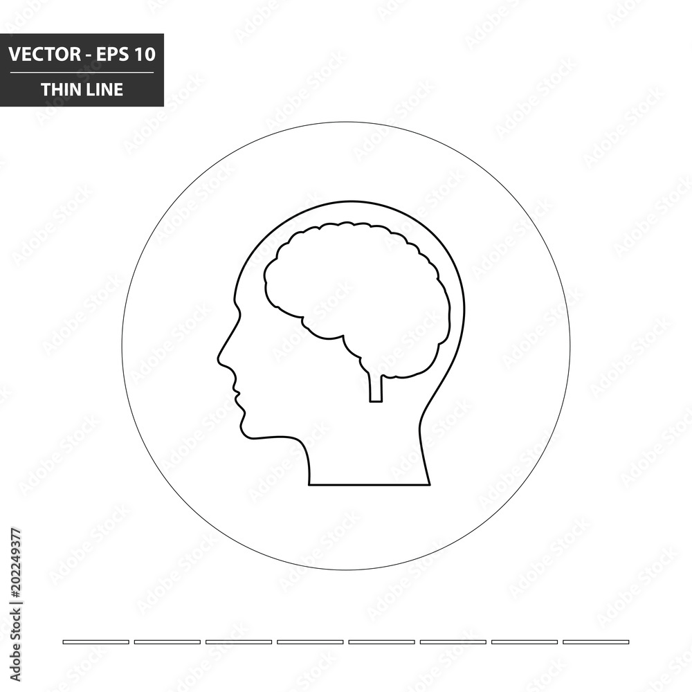 Head and brain thin line flat icon. Vector Illustration.