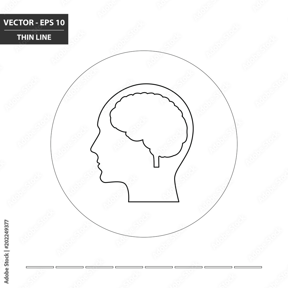 Head and brain thin line flat icon. Vector Illustration. Head and brain thin line flat icon. Vector Illustration.