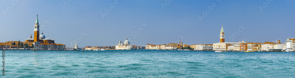 view of Venice waterfront, Piazza San Marco, San Giorgio di Maggiore church and The Doge’s Palace, Venice, Italy, Europe