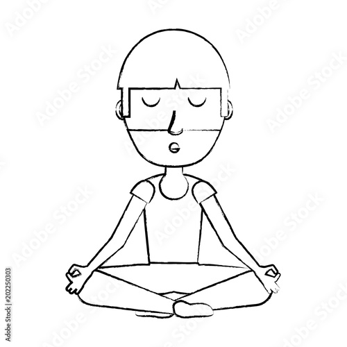 sketch of cartoon man doing lotus position over white background, vector illustration