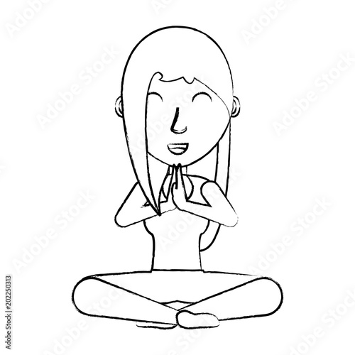 sketch of cartoon yogi woman practicing yoga over white background, vector illustration