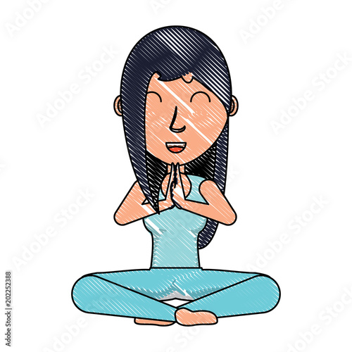 cartoon yogi woman practicing yoga over white background, colorful design. vector illustration