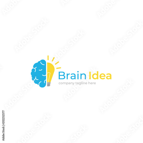 Brain with light bulb creative logo. Logotype concept. Education and human mind