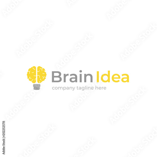 Brain with light bulb creative logo. Logotype concept. Education and human mind