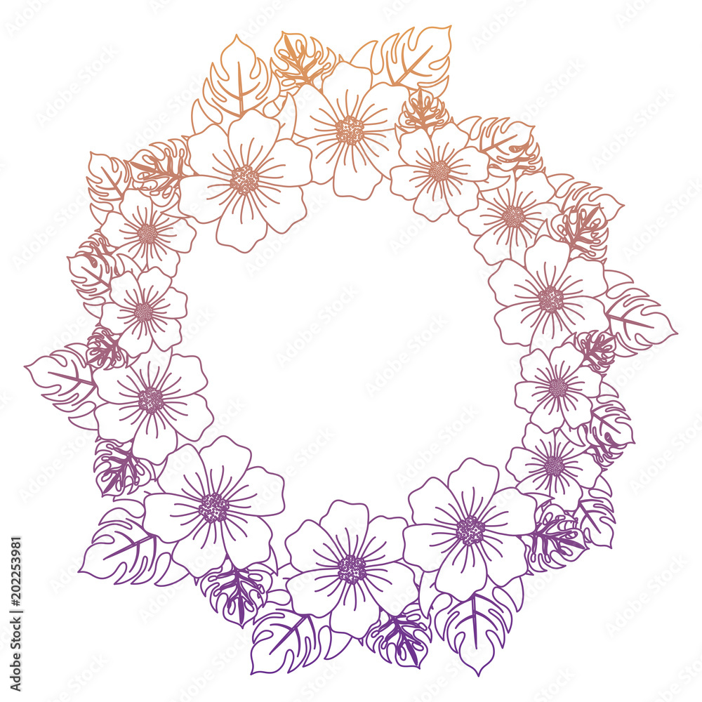 decorative floral wreath icon over white background, colorful design. vector illustration