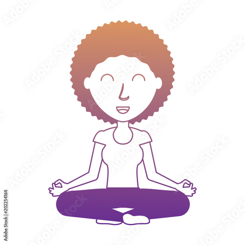 cartoon yogi woman practicing yoga over white background, colorful design. vector illustration