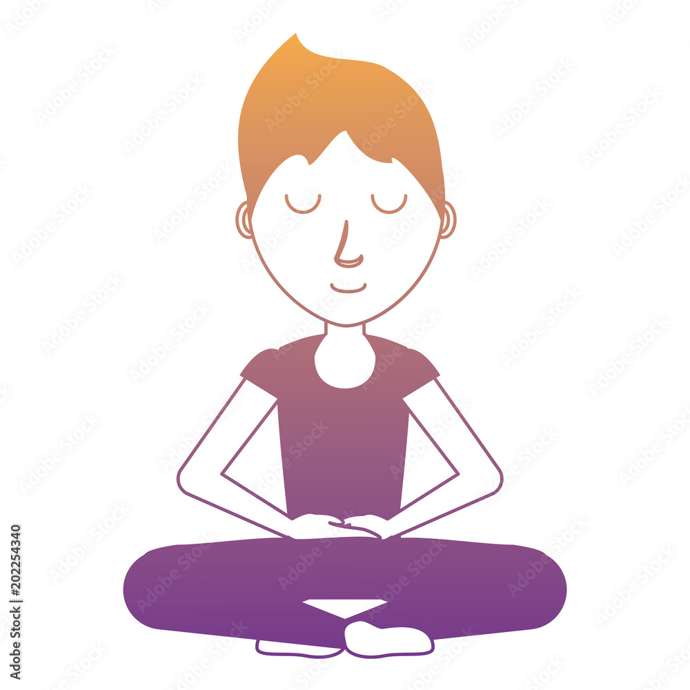 cartoon man doing lotus position over white background, colorful design. vector illustration cartoon man doing lotus position over white background, colorful design. vector illustration