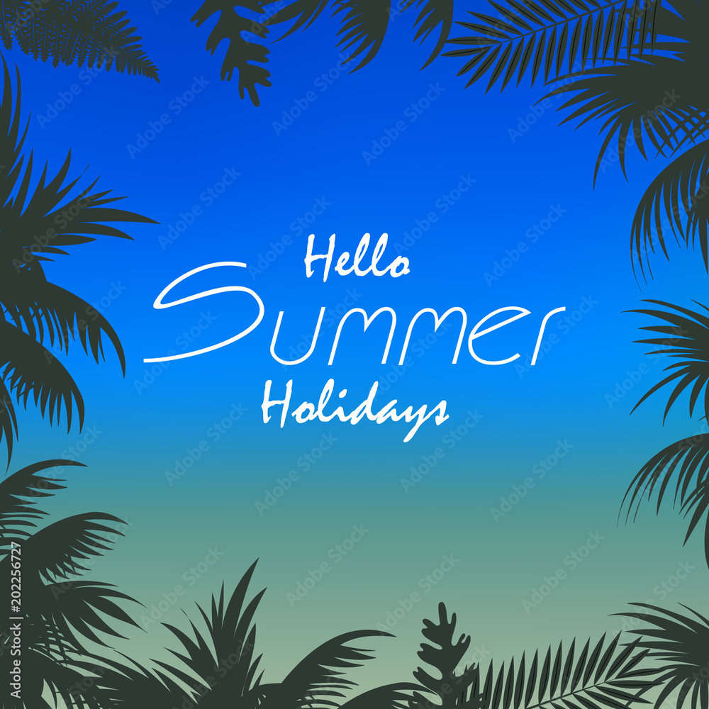 Summer holiday background with blurred background and palm tree. Vector