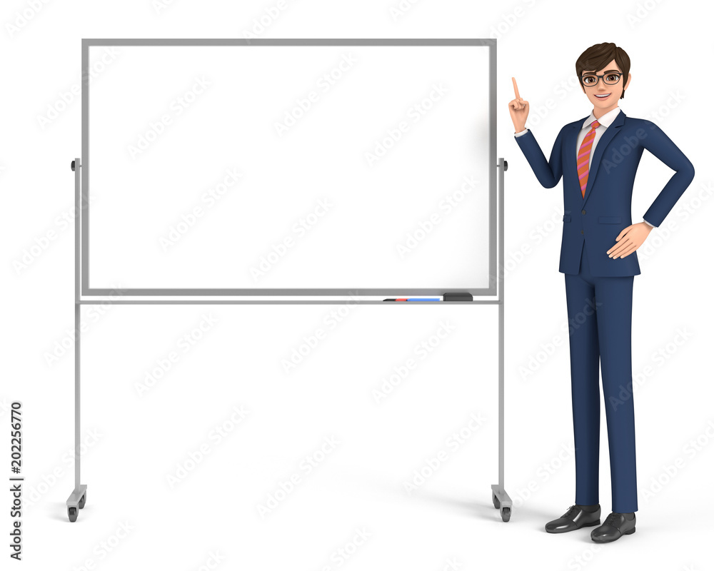 3D illustration character - A business man who illustrates by a white board. 3D illustration character - A business man who illustrates by a white board.