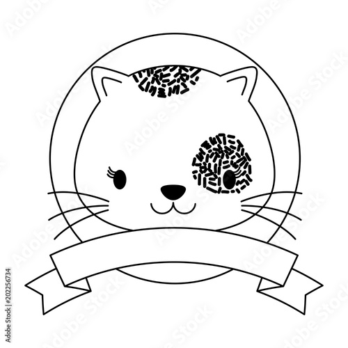 emblem of cute animals concept with decorative ribbon and cute cat icon over white background, vector illustration 