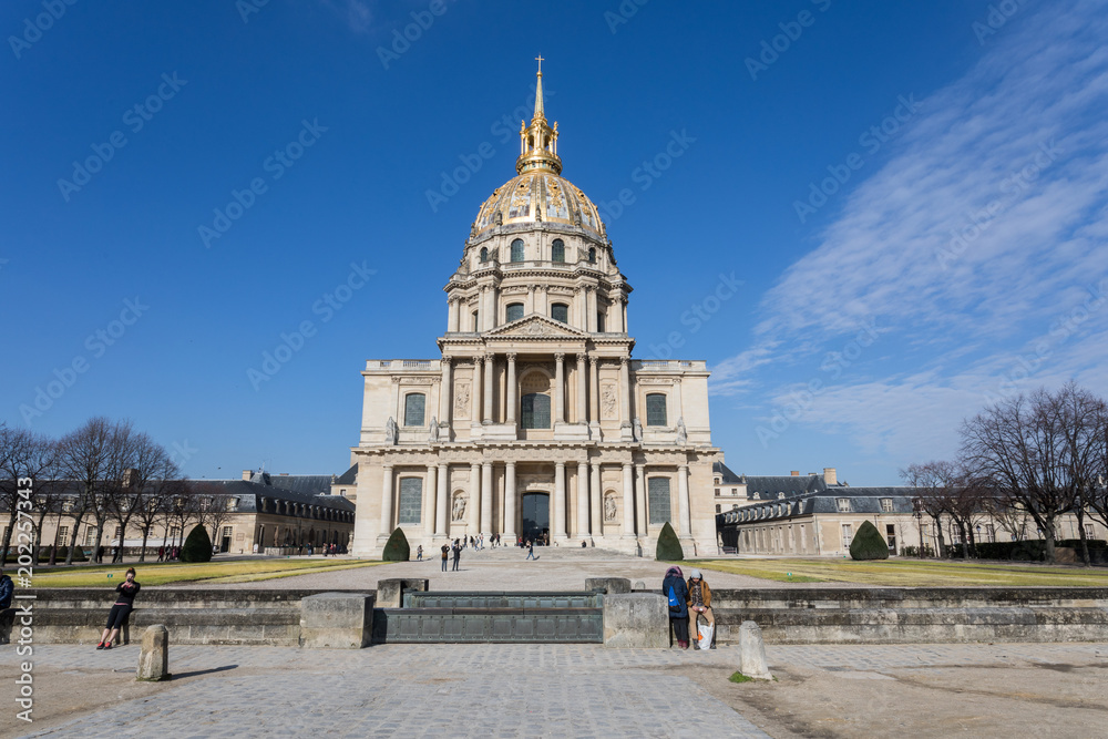 Paris, Les Invalides - National Residence of Invalids. Complex of museums and monuments in Paris. Les Invalides is the burial site for some of France’s war heroes, notably Napoleon Bonaparte. Feb 2018