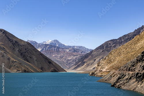 cajon del maipo lagoon in the andes mountains