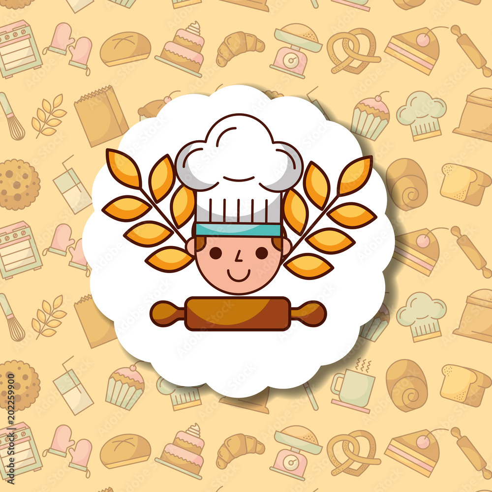 chef boy cartoon label dessert bakery background vector illustration chef boy cartoon label dessert bakery background vector illustration