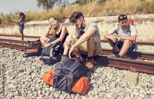 Group of friends traveling together