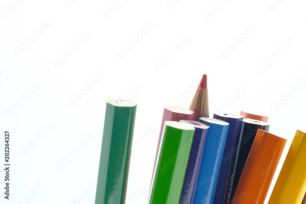 on tip of color pencils with the rest of bottom on tip of color pencils with the rest of bottom