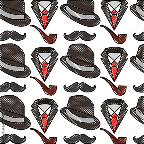 hat with mustache and pipe pattern background vector illustration design