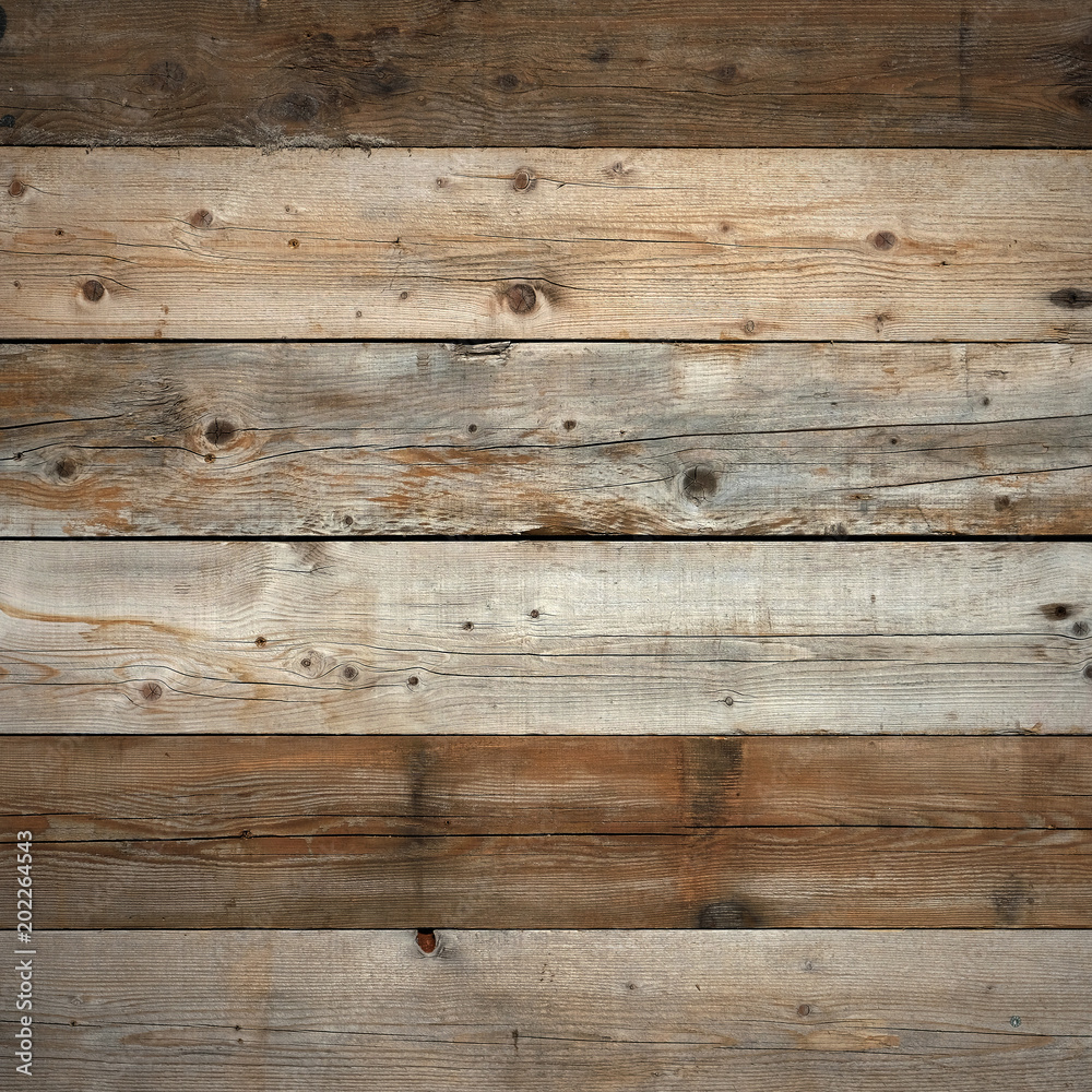 Old barn wall weathered distressed faded pine wood grain wooden plank texture background surface photo square format
