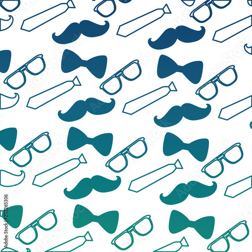 hipster mustache with tie and sunglasses pattern background vector illustration design