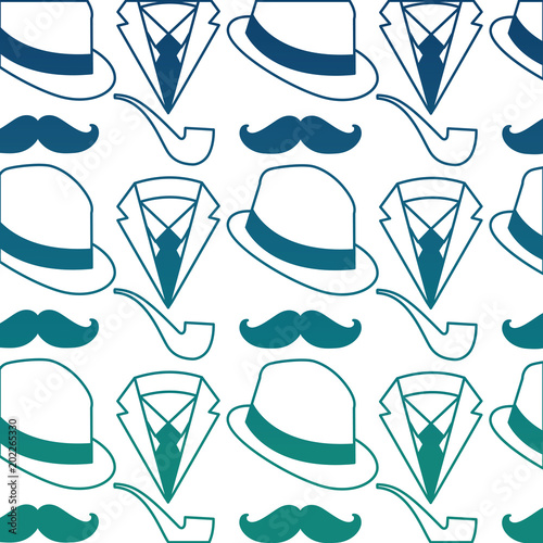 hat with mustache and pipe pattern background vector illustration design