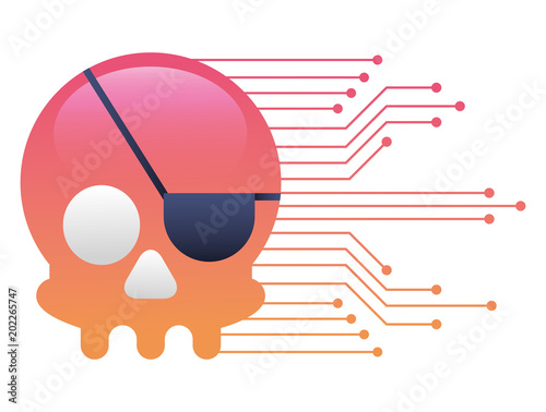 pirate skull virus attack with circuit electric vector illustration design