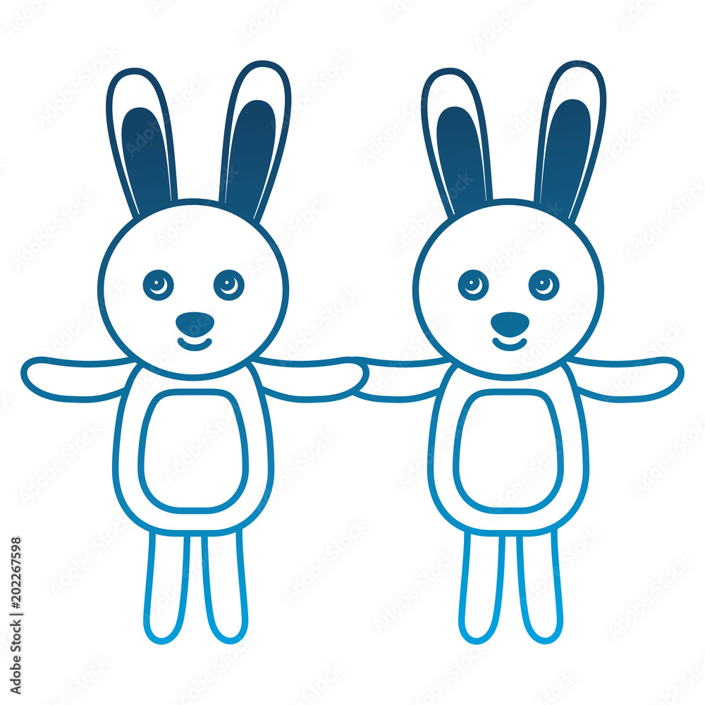 couple of friendly bunnies holding hands vector illustration degraded color couple of friendly bunnies holding hands vector illustration degraded color