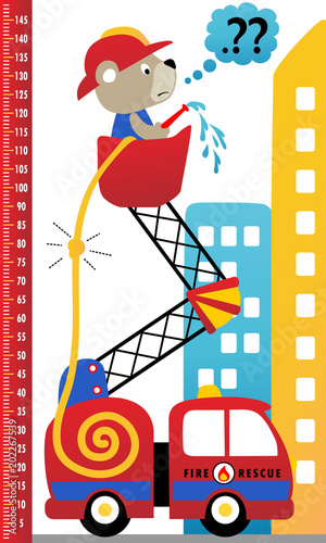 meter wall, fire fighter on duty, vector cartoon illustration
