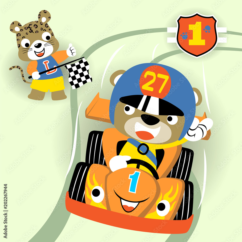Spring Racing Cartoon Animals animals racing car competition, vector cartoon illustration Stock ...