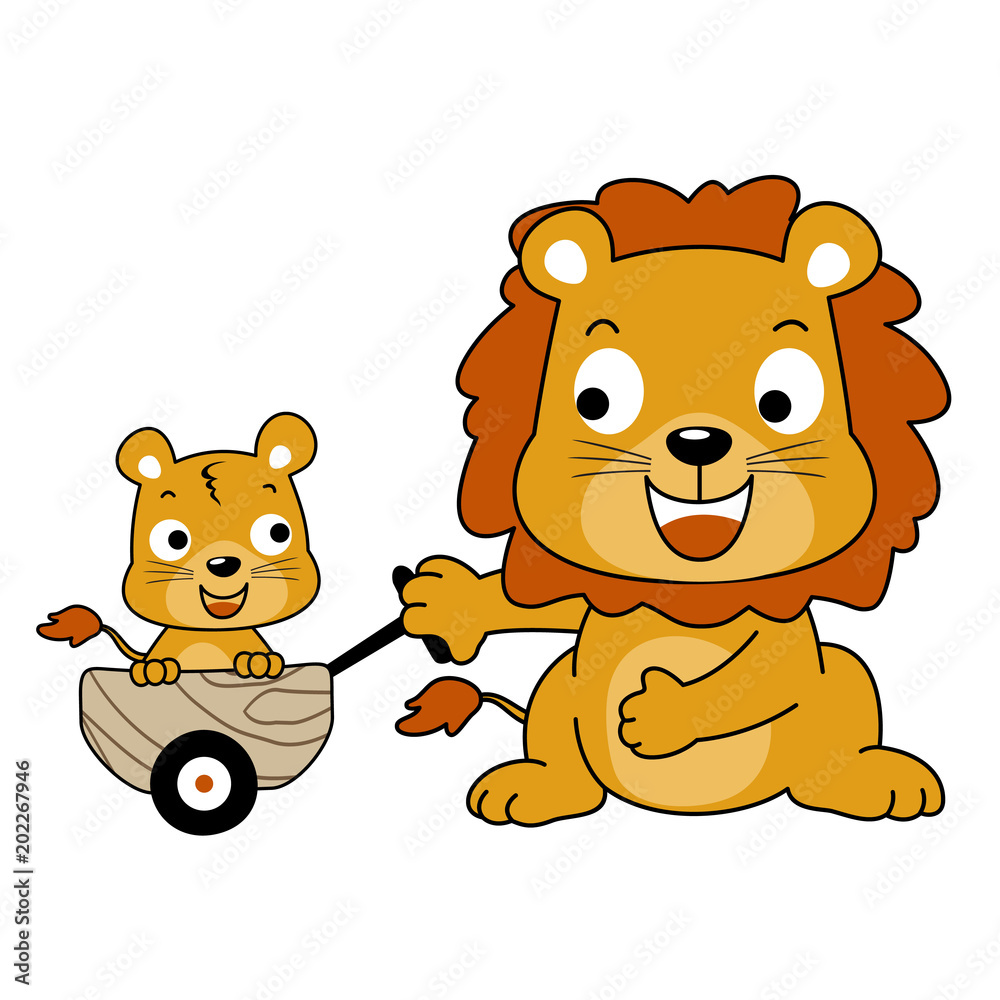 Obraz premium happy lion family, vector cartoon illustration