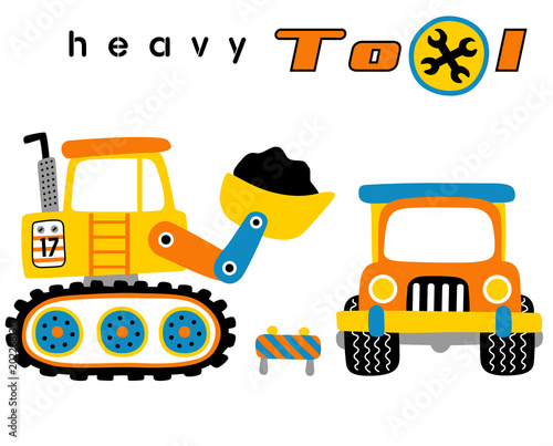 Construction equipment, heavy tools, vector cartoon illustration