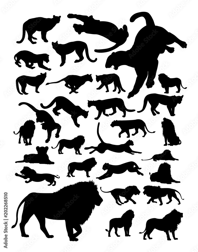 Lions animal detail silhouette. Vector, illustration. Good use for symbol, logo, web icon, mascot, sign, or any design you want.