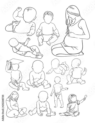 Woman and baby line art. Vector, illustration. Good use for symbol, logo, web icon, coloring, mascot, sign, or any design you want.