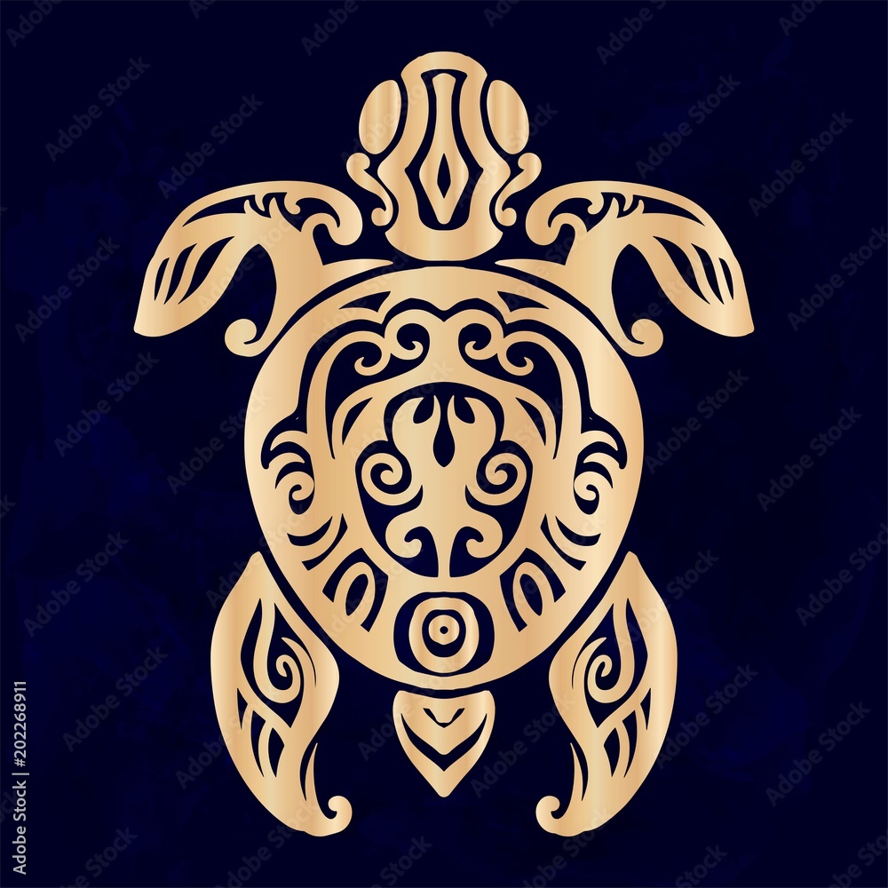 Obraz premium Tribal tattoo with decorative sea turtle with ethnic pattern. Authentic artwork with a symbol of the totem. Stock Vector Graphics clipart Tattoos like Maui from Moana cartoon.