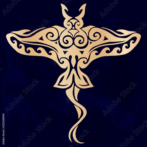 Tribal tattoo with decorative sea Stingray with ethnic pattern. Authentic artwork with a symbol of the totem. Stock Vector Graphics clipart Tattoos like Maui from Moana cartoon.