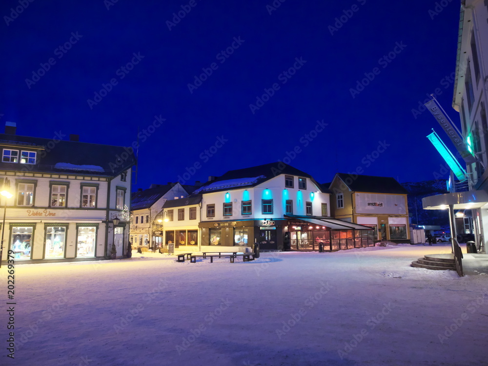Scenery of the night city of Harstad in Norway