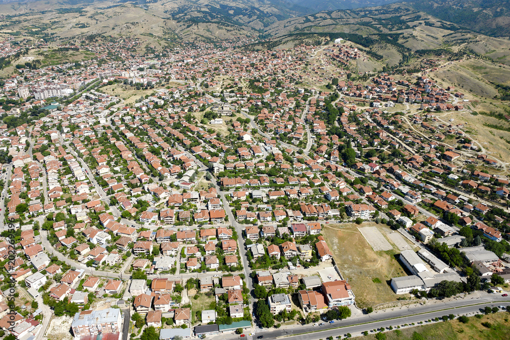 Aerial view of beautiful private houses on town in Macedonia
