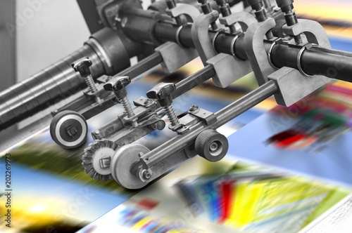 Printing at high speed on offset machine. Label, Rolled Up, Printing Out, Group of Objects, Merchandise
