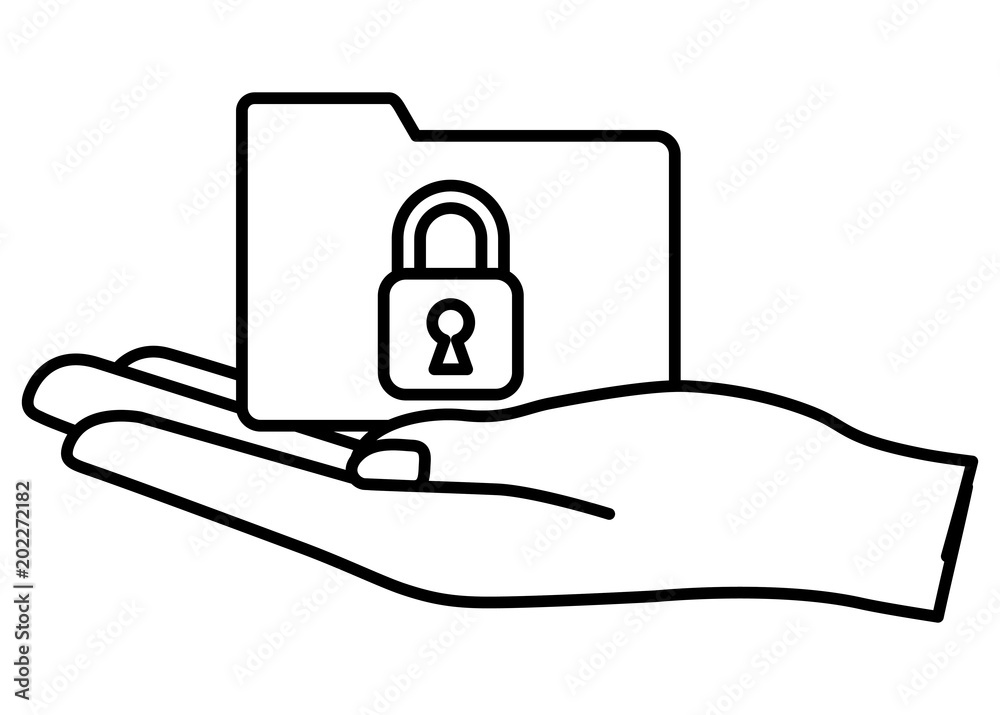 Obraz premium hand holding folder padlock protection cyber security vector illustration outline