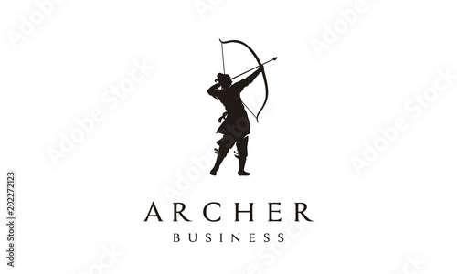 Elegant Silhouette Archer, Chinese Warrior with Bow Arrow Logo design 