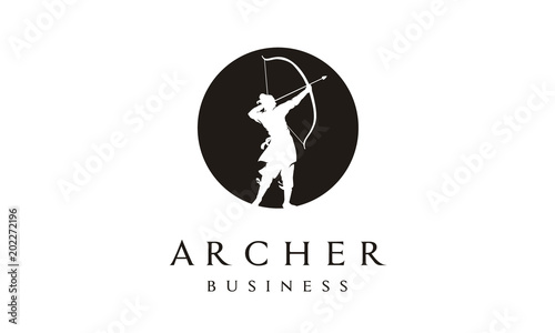 Fotografia Elegant Silhouette Archer, Chinese Warrior with Bow Arrow Logo design