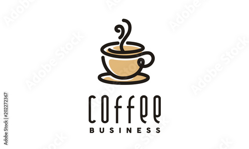 Brown Coffee Cup Smoke, Cafe Bar Barista simple line logo design inspiration