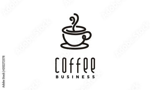 Brown Coffee Cup Smoke, Cafe Bar simple line logo design inspiration